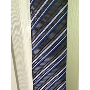 WeiShang Mens Silk Tie Grey Navy Light Blue Diagonal Striped Herringbone Texture